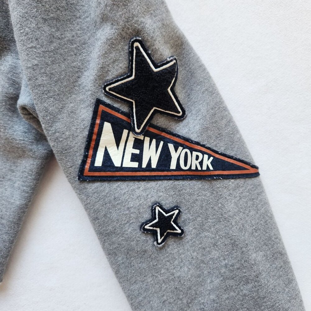 Gray Cropped Sweatshirt New York Floral Patches Upcycled Cute Casual Gym Sporty - Picture 7 of 11